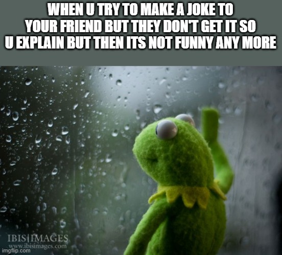 i told the best joke i had in my reserve once and they didn't get it. | WHEN U TRY TO MAKE A JOKE TO YOUR FRIEND BUT THEY DON'T GET IT SO U EXPLAIN BUT THEN ITS NOT FUNNY ANY MORE | image tagged in kermit window,funny,kermit,jokes,memes,so true memes | made w/ Imgflip meme maker