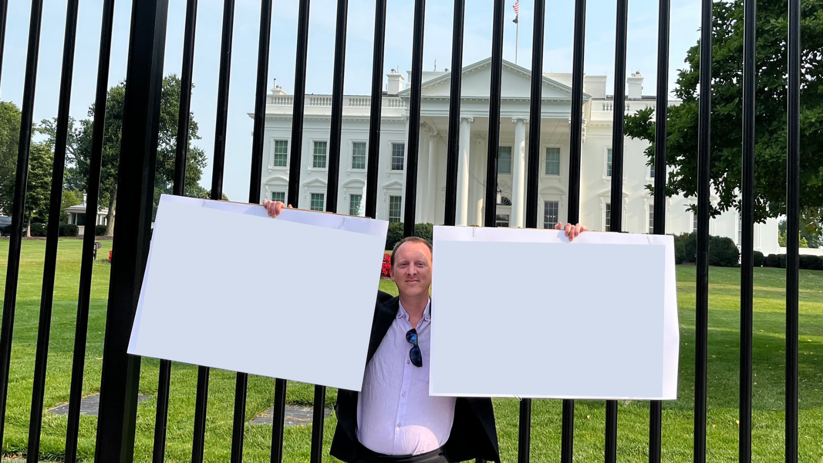 A person is holding two white boards in his hands Blank Meme Template