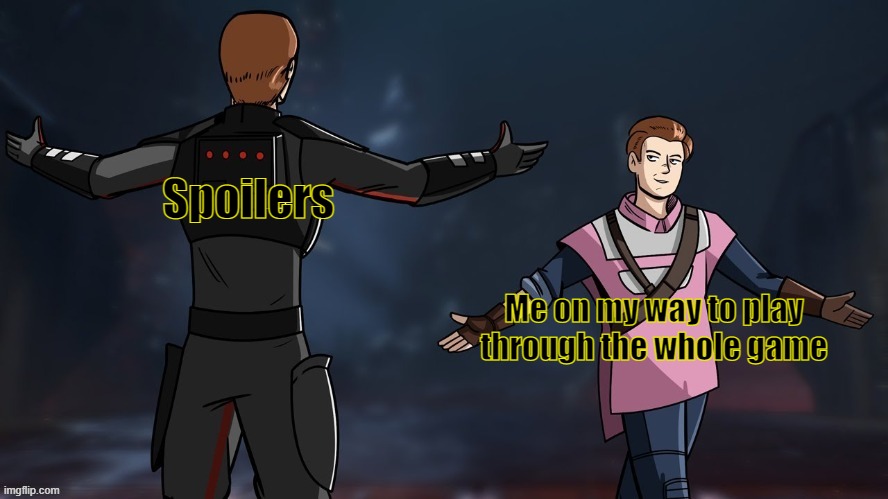 Jedi survivor meeting | Spoilers; Me on my way to play through the whole game | image tagged in jedi survivor meeting | made w/ Imgflip meme maker