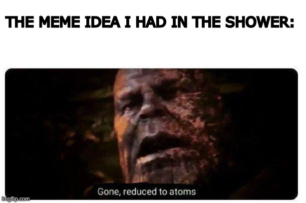 Hey, guys, check out this meme. (wait what whas it) | THE MEME IDEA I HAD IN THE SHOWER: | image tagged in gone reduced to atoms,i forgor | made w/ Imgflip meme maker