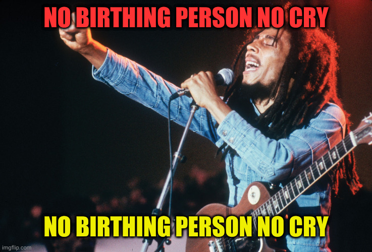 Bob Marley | NO BIRTHING PERSON NO CRY NO BIRTHING PERSON NO CRY | image tagged in bob marley | made w/ Imgflip meme maker