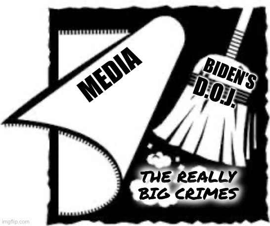 swept under the carpet | D.O.J. THE REALLY BIG CRIMES BIDEN’S MEDIA | image tagged in swept under the carpet | made w/ Imgflip meme maker