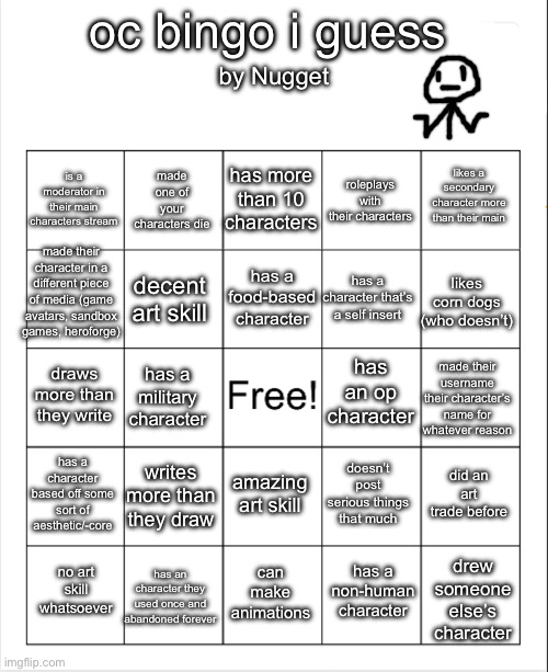 nugget’s oc bingo i guess (why am i doing this) Blank Meme Template