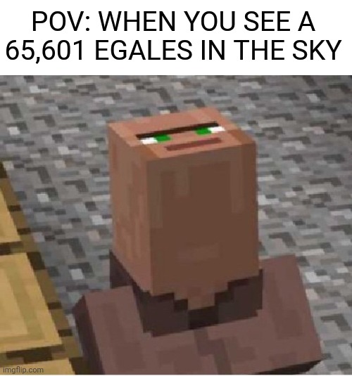 POV | POV: WHEN YOU SEE A 65,601 EGALES IN THE SKY | image tagged in minecraft villager looking up | made w/ Imgflip meme maker