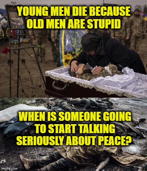 It's Not A Video Game | YOUNG MEN DIE BECAUSE
 OLD MEN ARE STUPID; WHEN IS SOMEONE GOING
TO START TALKING
SERIOUSLY ABOUT PEACE? | image tagged in ukraine | made w/ Imgflip meme maker