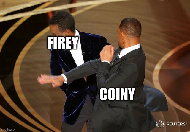 bfdi in a nutshell | FIREY; COINY | image tagged in will smith punching chris rock | made w/ Imgflip meme maker