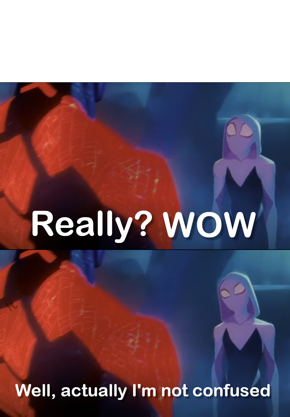 High Quality across spider-verse im not confused Blank Meme Template