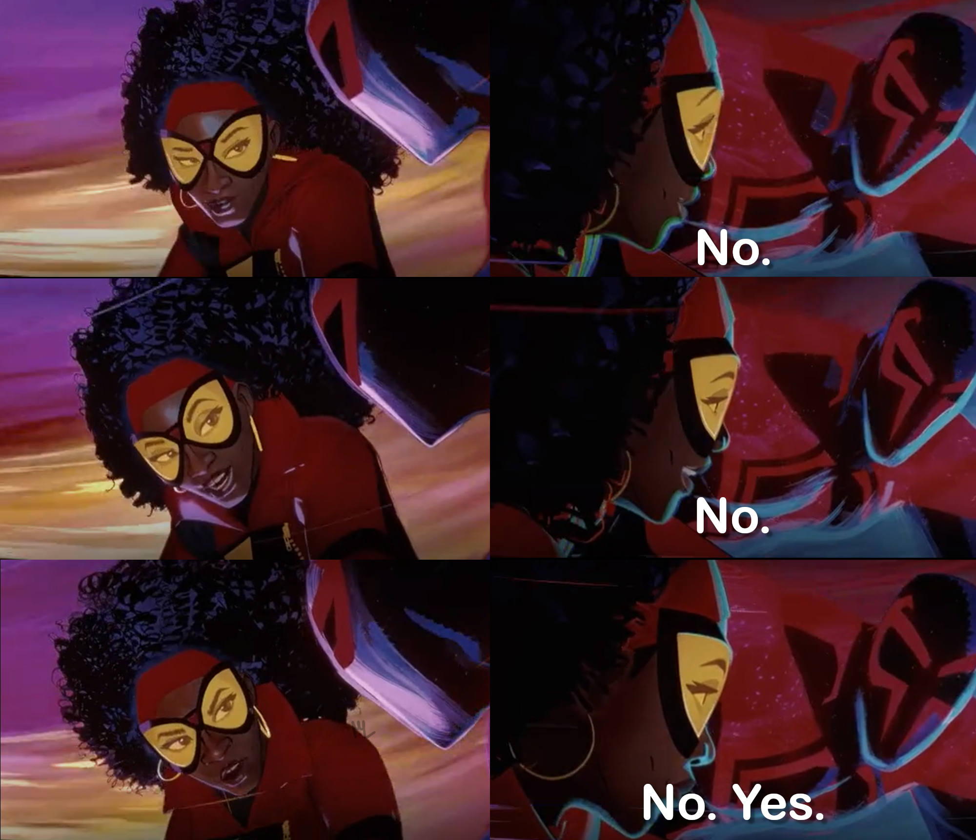 across spider-verse miguel o'hara no yes Blank Meme Template