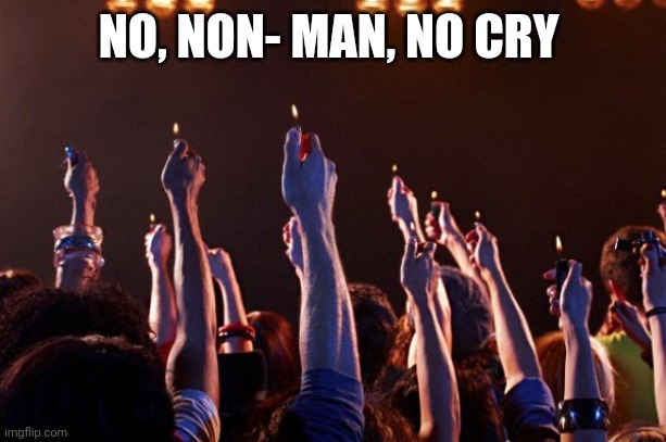 Cigarette lighters at rock concert | NO, NON- MAN, NO CRY | image tagged in cigarette lighters at rock concert | made w/ Imgflip meme maker