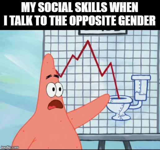 Patrick stock | MY SOCIAL SKILLS WHEN I TALK TO THE OPPOSITE GENDER | image tagged in patrick stock,socially awkward,crush,no bitches | made w/ Imgflip meme maker
