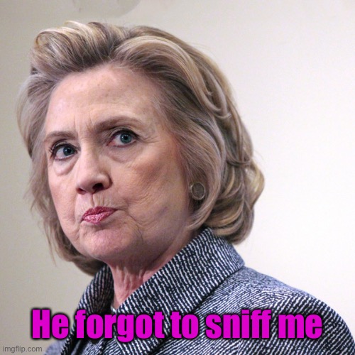 hillary clinton pissed | He forgot to sniff me | image tagged in hillary clinton pissed | made w/ Imgflip meme maker
