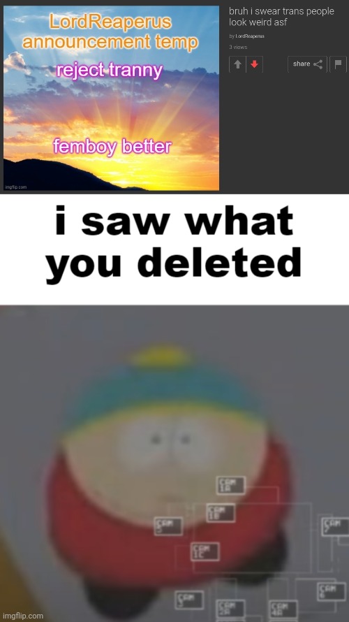 image tagged in i saw what you deleted cartman | made w/ Imgflip meme maker