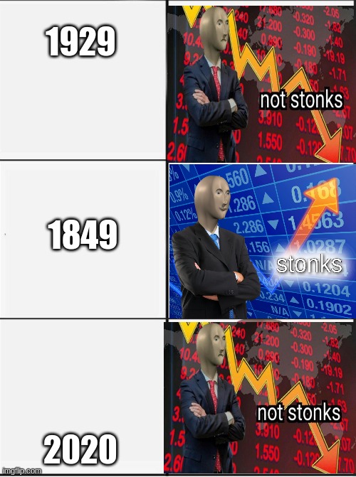 Money | 1929; 1849; 2020 | image tagged in not stonks stonks | made w/ Imgflip meme maker