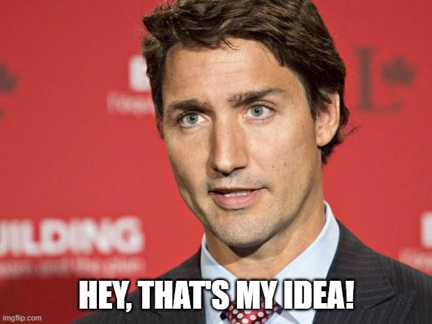 Trudeau | HEY, THAT'S MY IDEA! | image tagged in trudeau | made w/ Imgflip meme maker
