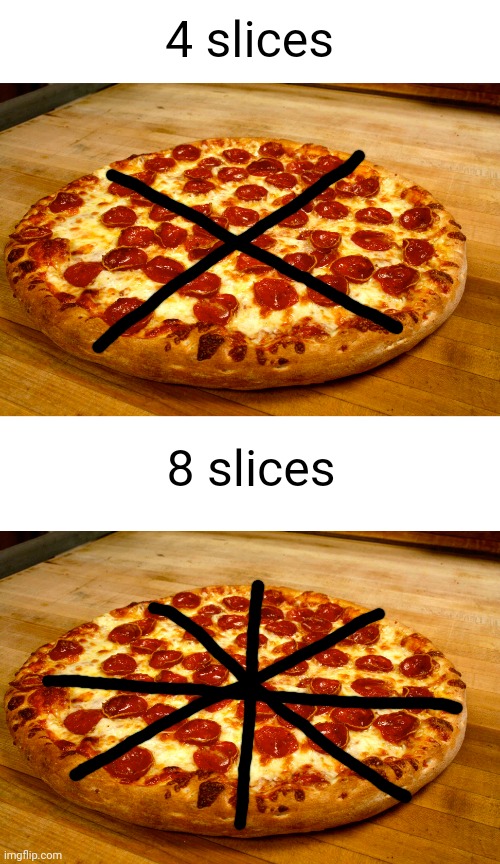 4 slices 8 slices | image tagged in blank white template | made w/ Imgflip meme maker