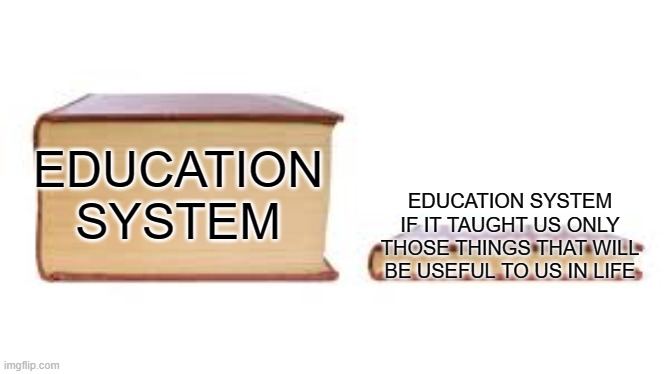 Education system in nutshell | EDUCATION SYSTEM IF IT TAUGHT US ONLY THOSE THINGS THAT WILL BE USEFUL TO US IN LIFE; EDUCATION SYSTEM | image tagged in big book small book,school,education,memes | made w/ Imgflip meme maker