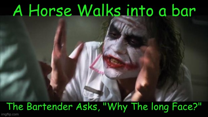 And everybody loses their minds | A Horse Walks into a bar; The Bartender Asks, "Why The long Face?" | image tagged in memes,and everybody loses their minds | made w/ Imgflip meme maker