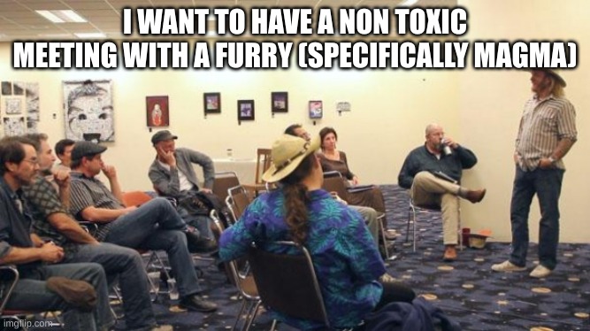 AA Meeting | I WANT TO HAVE A NON TOXIC MEETING WITH A FURRY (SPECIFICALLY MAGMA) | image tagged in aa meeting | made w/ Imgflip meme maker