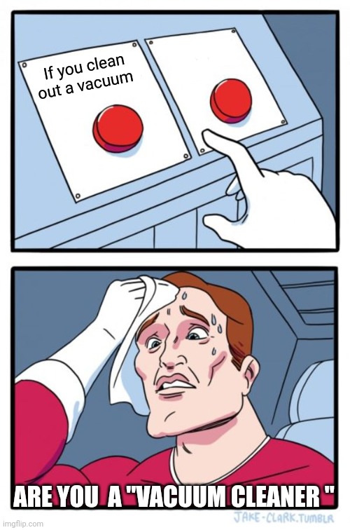 Two Buttons | If you clean out a vacuum; ARE YOU  A "VACUUM CLEANER " | image tagged in memes,two buttons | made w/ Imgflip meme maker