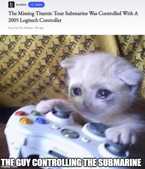 Game over | THE GUY CONTROLLING THE SUBMARINE | image tagged in sad gaming cat,titanic,submarine,sunk | made w/ Imgflip meme maker
