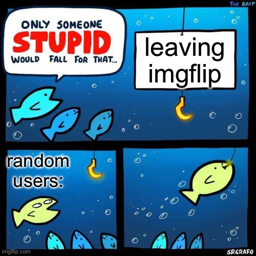 I’m Not Going To Leave Imgflip!!! | leaving imgflip; random users: | image tagged in only someone stupid would fall for that | made w/ Imgflip meme maker