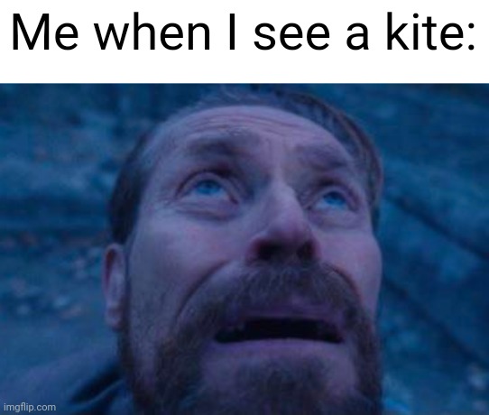 Meme #2,031 | Me when I see a kite: | image tagged in willem dafoe looking up,relatable,kite,memes,funny,true | made w/ Imgflip meme maker