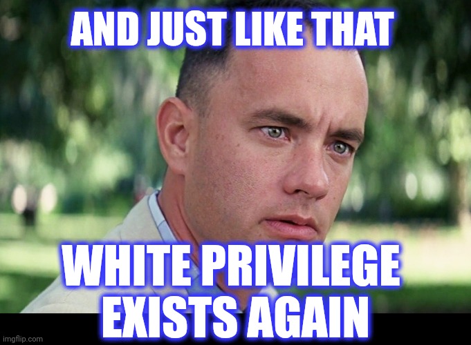 And Just Like That Meme | AND JUST LIKE THAT WHITE PRIVILEGE 
EXISTS AGAIN | image tagged in memes,and just like that | made w/ Imgflip meme maker