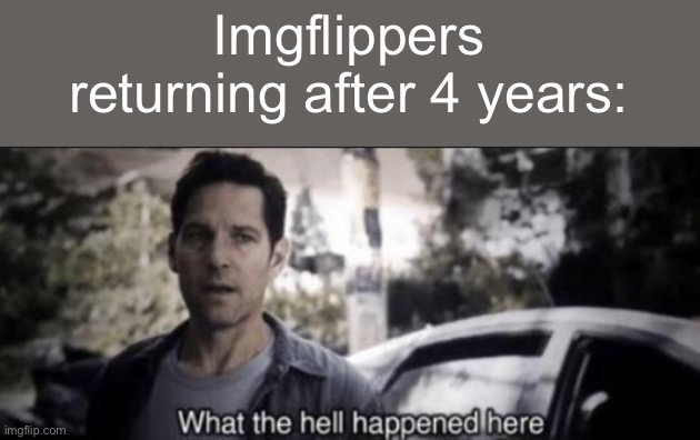 It’s pure chaos | Imgflippers returning after 4 years: | image tagged in what the hell happened here,imgflip users,ant man | made w/ Imgflip meme maker