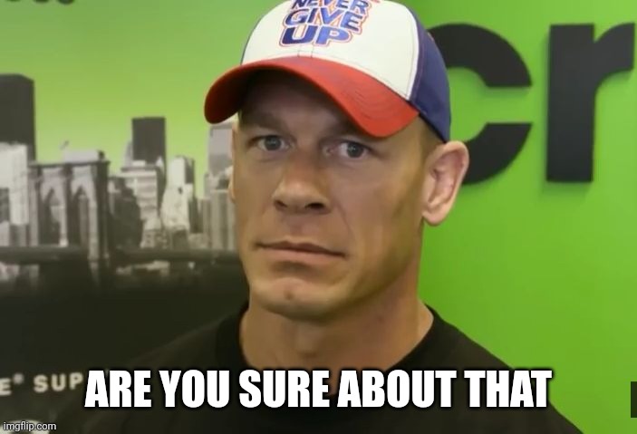 John Cena - are you sure about that? | ARE YOU SURE ABOUT THAT | image tagged in john cena - are you sure about that | made w/ Imgflip meme maker