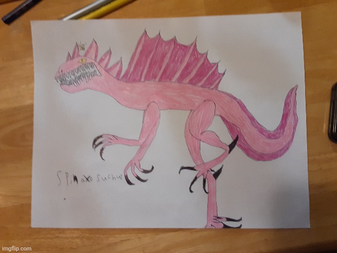 New trend! Post ur oc in the comments and I draw them as dinosaur! Here is mine: Spinaxosuchus | made w/ Imgflip meme maker