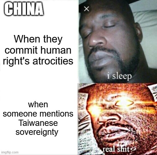 Sleeping Shaq | CHINA; When they commit human right's atrocities; when someone mentions Taiwanese sovereignty | image tagged in memes,sleeping shaq | made w/ Imgflip meme maker
