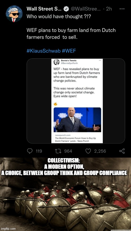 Collectivism: Marxist Group Think, or Group Compliance | COLLECTIVISM: 
A MODERN OPTION,
A CHOICE, BETWEEN GROUP THINK AND GROUP COMPLIANCE | image tagged in wef globalism collectivism,cultural marxism,social justice warrior,social credit,democratic socialism | made w/ Imgflip meme maker