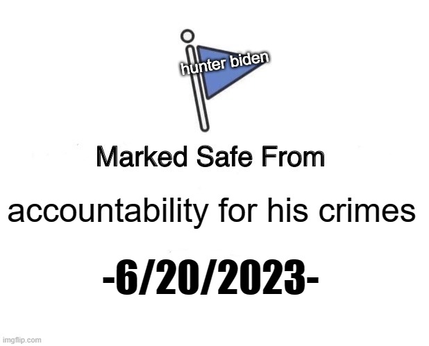 Biden Protection | hunter biden; accountability for his crimes; -6/20/2023- | image tagged in memes,marked safe from | made w/ Imgflip meme maker