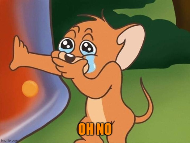 jerry crying | OH NO | image tagged in jerry crying | made w/ Imgflip meme maker