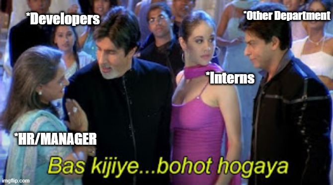 *Developers; *Other Department; *Interns; *HR/MANAGER | image tagged in interns in it sectors | made w/ Imgflip meme maker