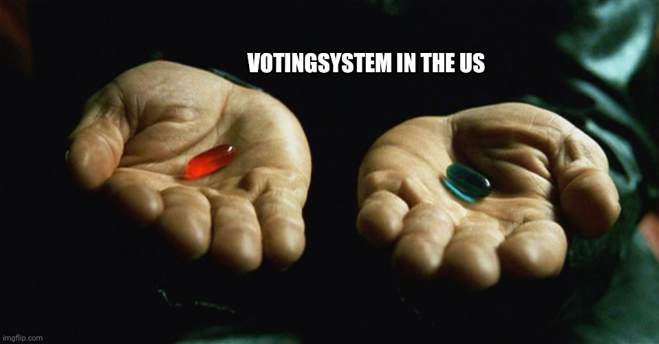Us voting system is stupid | VOTINGSYSTEM IN THE US | image tagged in red pill blue pill | made w/ Imgflip meme maker