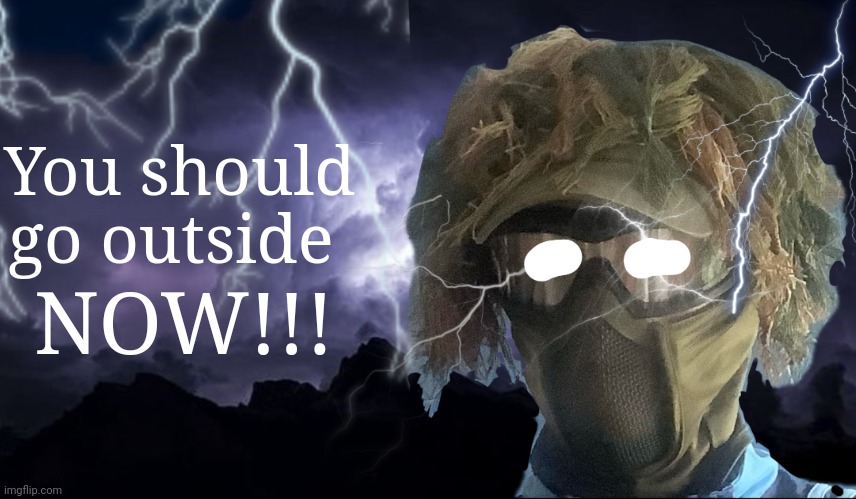 floor funni lightning man | You should go outside NOW!!! | image tagged in floor funni lightning man | made w/ Imgflip meme maker