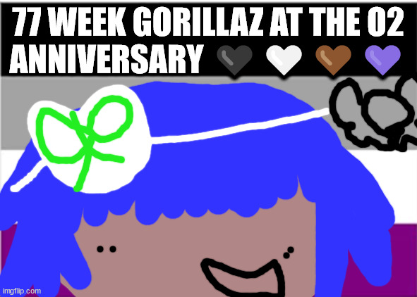 no one from Gorillaz will die next week | 77 WEEK GORILLAZ AT THE O2
ANNIVERSARY 🖤🤍🤎💜 | image tagged in no one from linkin park will die next week | made w/ Imgflip meme maker