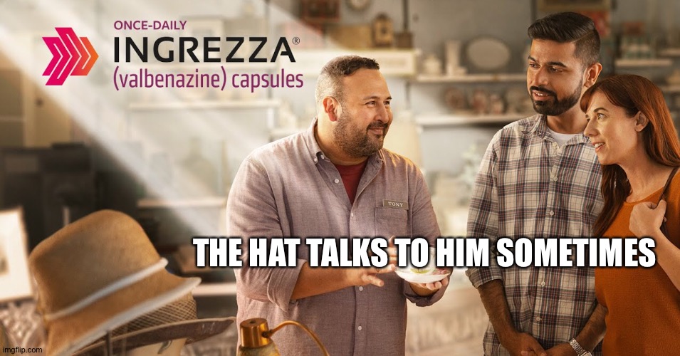 THE HAT TALKS TO HIM SOMETIMES | image tagged in memes | made w/ Imgflip meme maker