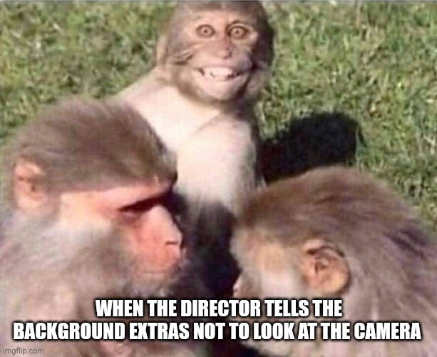 There's one on every film set | WHEN THE DIRECTOR TELLS THE BACKGROUND EXTRAS NOT TO LOOK AT THE CAMERA | image tagged in movies,actors,memes | made w/ Imgflip meme maker