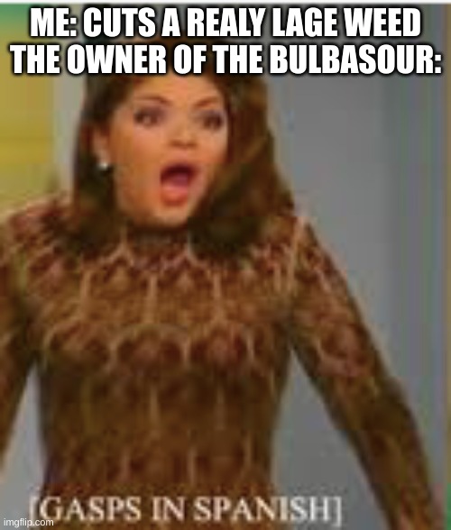 ohno | ME: CUTS A REALY LAGE WEED
THE OWNER OF THE BULBASOUR: | image tagged in gasps in spanish | made w/ Imgflip meme maker