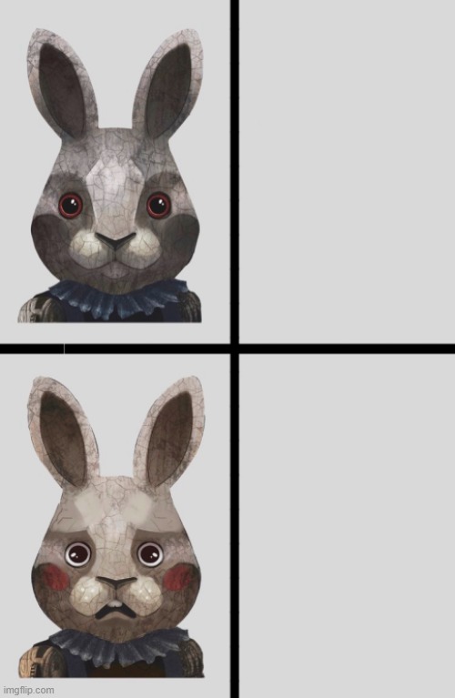 Shocked rabbit | image tagged in carnival,hunt,shocked,rabbit,bunny,puppet | made w/ Imgflip meme maker