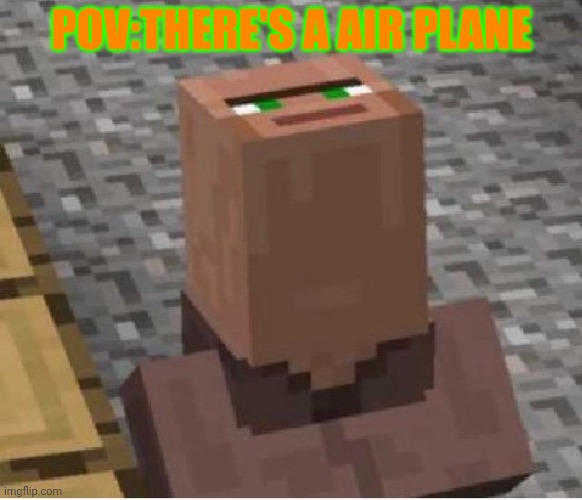 Minecraft Villager Looking Up | POV:THERE'S A AIR PLANE | image tagged in minecraft villager looking up | made w/ Imgflip meme maker
