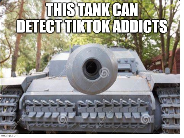 He's staring at you | THIS TANK CAN DETECT TIKTOK ADDICTS | image tagged in memes | made w/ Imgflip meme maker