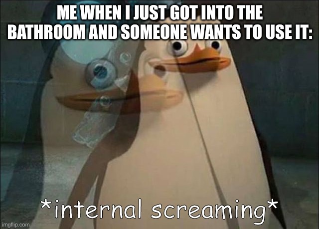 Me almost everyday | ME WHEN I JUST GOT INTO THE BATHROOM AND SOMEONE WANTS TO USE IT: | image tagged in private internal screaming | made w/ Imgflip meme maker