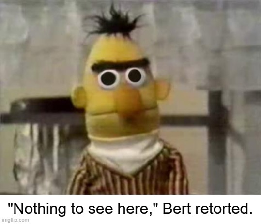 Bert Stare | "Nothing to see here," Bert retorted. | image tagged in bert stare | made w/ Imgflip meme maker