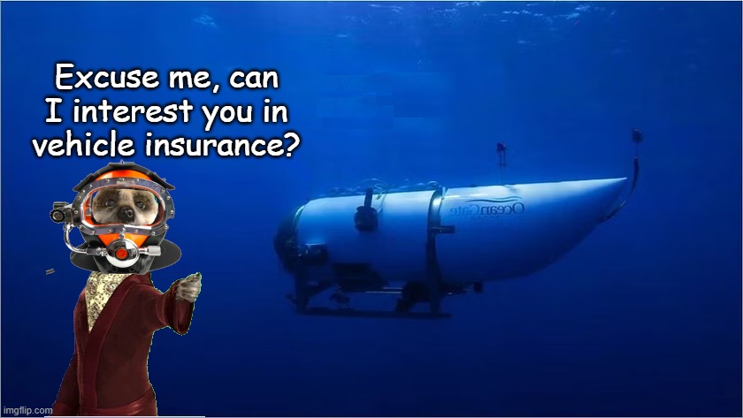 sub insurance | Excuse me, can I interest you in vehicle insurance? | image tagged in meerkats,titan,titanic | made w/ Imgflip meme maker