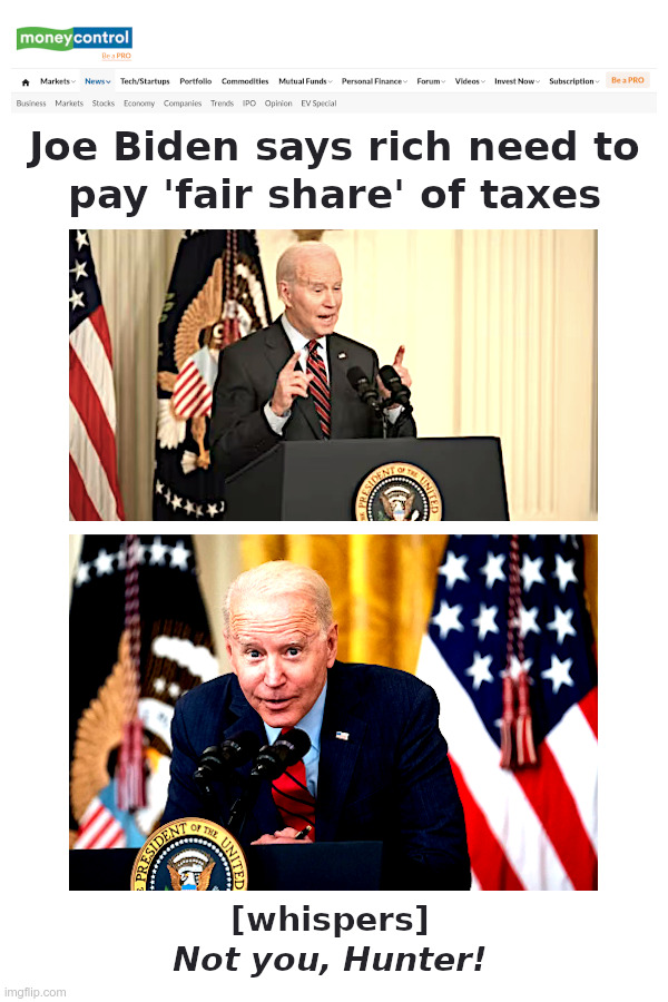 Joe Biden: Pay Your Fair Share! | image tagged in joe biden,hunter biden,biden crime family,bribes,taxes,corruption | made w/ Imgflip meme maker