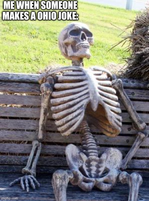 nah but this is true | ME WHEN SOMEONE MAKES A OHIO JOKE: | image tagged in memes,waiting skeleton,meme,funny,haha,relatable | made w/ Imgflip meme maker