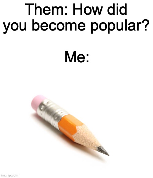 The most popular kid in schools origins began here. | Them: How did you become popular? Me: | image tagged in pencil,school memes,memenade | made w/ Imgflip meme maker